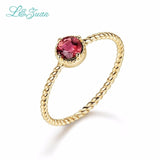 L&Zuan 14K Gold Natural Tourmaline Round Red Stone Wedding Rings for Women Simple Design Love Promise Ring Fine Jewelry 0013-2