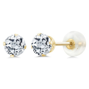 GemStoneKing Real 10K Yellow Gold Luxury Vintage Jewelry For Women 1.20 Ct 5mm Round Natural White Topaz Stud Earrings