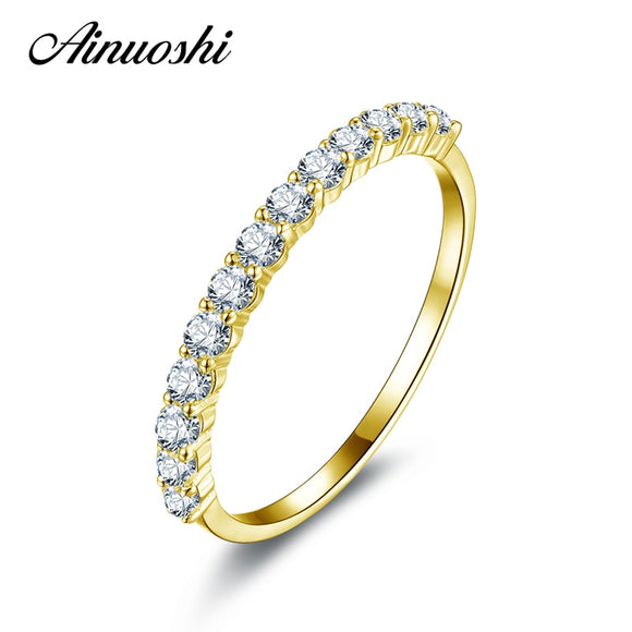 AINUOSHI 10K Solid Yellow Gold Women Engagement Ring Simulated Diamond Row Drill Aneis Feminino Lovers Anniversary Gift Rings