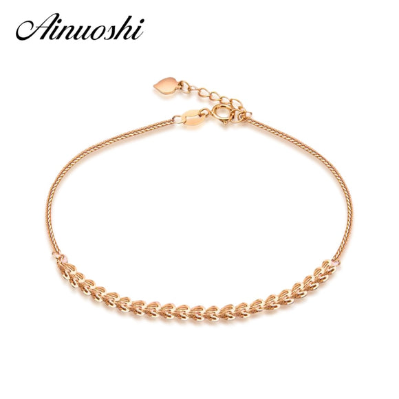 AINUOSHI Luxury 18K Rose Gold Pteris Chain Women Bracelets Lady Wedding Engagement 19cm Bracelets 1.12g Jewelry Party Gifts