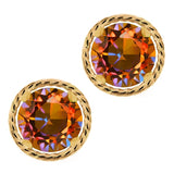 GemStoneKing 1.90 Ct Round 6mm Natural Ecstasy Mystic Topaz 14K Yellow Gold Stud Earrings Women Fine Jewelry