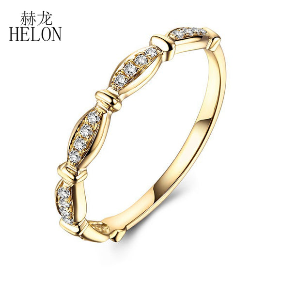 HELON Exquisite Diamonds Engagement Band Solid 10k Yellow Gold Pave Natural Diamonds Wedding Ring Fine Jewelry Women's