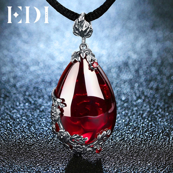 EDI Retro Royal Garnet Gemstone 100% 925 Sterling Silver Natural Chalcedony Pendant Necklace Female Fine Jewelry