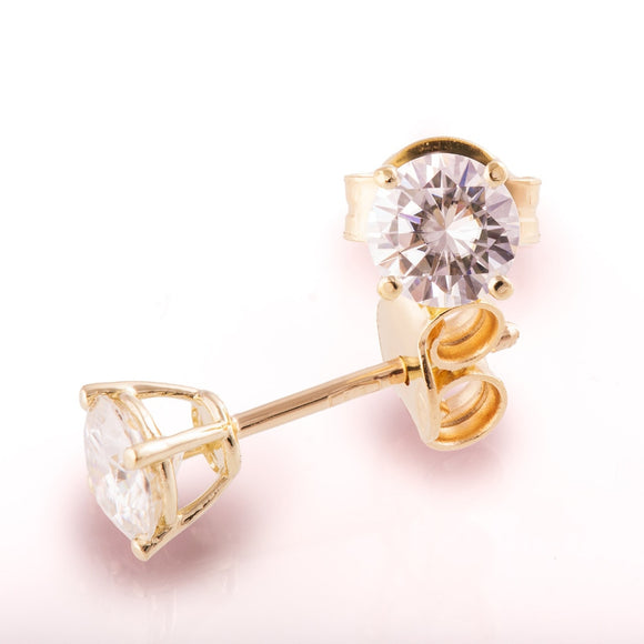 1.0ctw Carat Round Moissanite 14K Yellow Gold Push Back Stud Earrings Test Positive Moissanite Diamond For Women