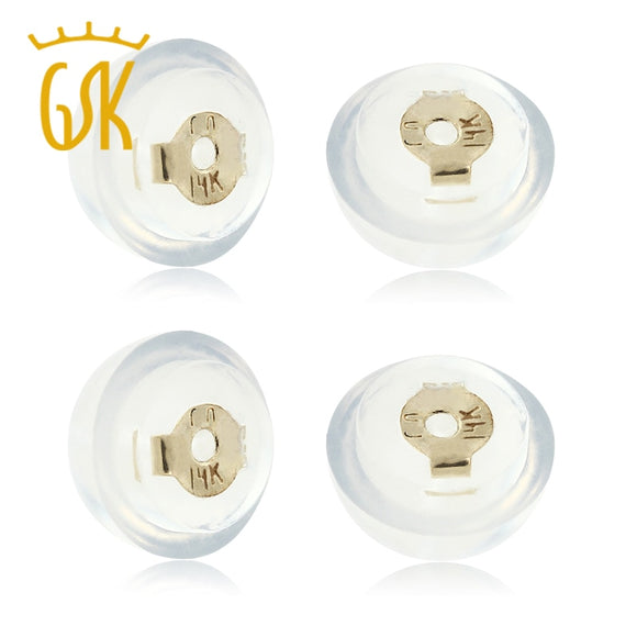 GemStoneKing Earring Backs Soft Clear Silicone and 14k Yellow Gold Small 2 Pairs (4 pieces)