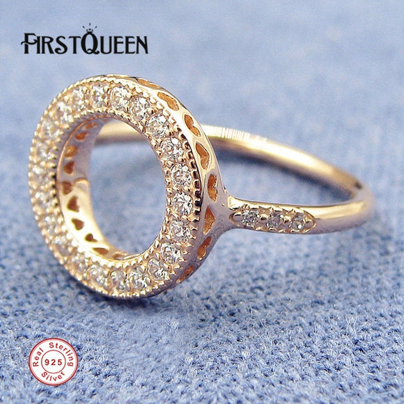 FirstQueen New Arrival 14K Rose Gold Hearts Halo Ring,  Clear CZ plata 925 Rings For Women anillos Fine Jewelry