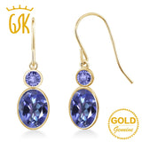 GemStoneKing Genuine 14K Yellow Gold Jewelry Oval Natural Mystic Topaz Blue Tanzanite Earrings For Women Fine Jewelry