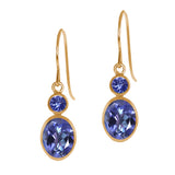 GemStoneKing Genuine 14K Yellow Gold Jewelry Oval Natural Mystic Topaz Blue Tanzanite Earrings For Women Fine Jewelry