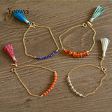 Yoowei Chic Tassel Bracelets for Women Handmade Tiny Natural Lapis Lazuli Agate Amber Stone Jewelry Female diy Tassel Jewelry