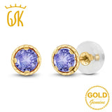 GemStoneKing 0.60 Ct Round 4mm Blue Natural Tanzanite Earrings For Women Solid 14K Yellow Gold Stud Earrings Fine Jewelry
