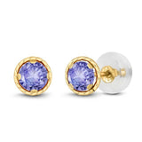 GemStoneKing 0.60 Ct Round 4mm Blue Natural Tanzanite Earrings For Women Solid 14K Yellow Gold Stud Earrings Fine Jewelry