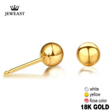 XXX 18k Pure Gold Women Men Stud Earrings Yellow White Rose Female Male Genuine Jewelry Classic Simple Ball Unisex Hot Sale