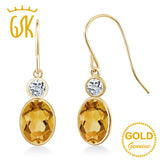 GemStoneKing 1.48 Ct Oval Natural Yellow Citrine White Topaz Drop Earrings 14K Yellow Gold Fine Jewelry For Women Earrings