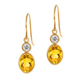 GemStoneKing 1.48 Ct Oval Natural Yellow Citrine White Topaz Drop Earrings 14K Yellow Gold Fine Jewelry For Women Earrings