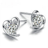 OMHXZJ Wholesale Fashion girl woman jewelry AAA zircon Amethyst purple heart 925 Sterling silver Stud earrings YS16