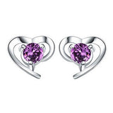OMHXZJ Wholesale Fashion girl woman jewelry AAA zircon Amethyst purple heart 925 Sterling silver Stud earrings YS16