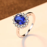 CZCITY Princess Diana William Kate Diamond Rings Sapphire Blue Wedding Engagement 925 Sterling Silver Finger Ring for Women