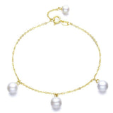 18K Yellow Gold AAAAA Natural Cultured Freshwater Pearl Trendy Chain Bracelets Round White Pearl For Young Lady Birthday Gifts