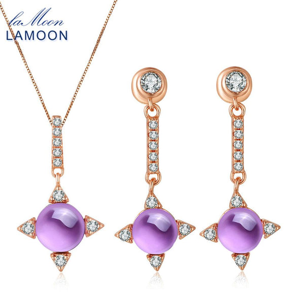 LAMOON Cross star 2.2ct Natrual Amethyst 925 sterling-silver-jewelry  Jewelry Set Necklace Earring S925 Women V009-2