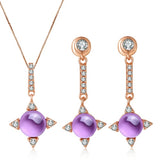 LAMOON Cross star 2.2ct Natrual Amethyst 925 sterling-silver-jewelry  Jewelry Set Necklace Earring S925 Women V009-2