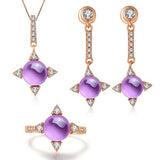 LAMOON Cross star 2.2ct Natrual Amethyst 925 sterling-silver-jewelry  Jewelry Set Necklace Rings S925 Women V009-3