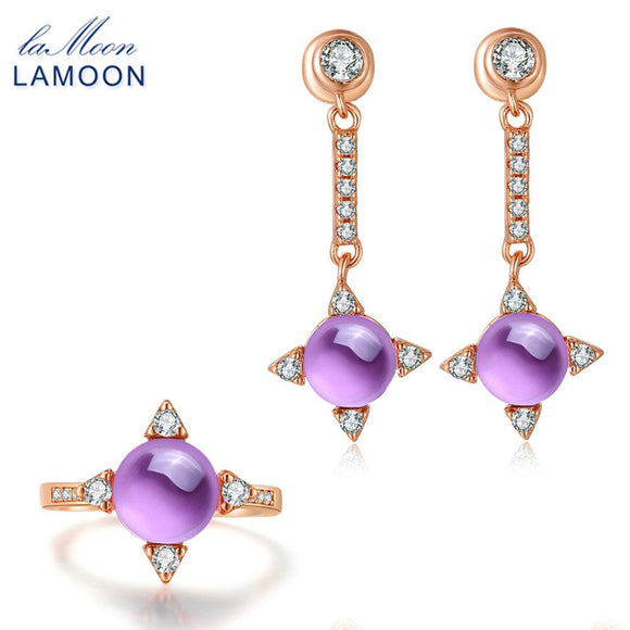 LAMOON Cross star 2.2ct Natrual Amethyst 925 sterling-silver-jewelry  Jewelry Set Earring Ring S925 For Women V009-4