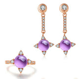 LAMOON Cross star 2.2ct Natrual Amethyst 925 sterling-silver-jewelry  Jewelry Set Earring Ring S925 For Women V009-4