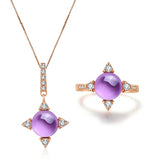 LAMOON Cross star 2.2ct Natrual Amethyst 925 sterling-silver-jewelry  Jewelry Set Earring Ring S925 For Women V009-4