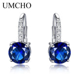 UMCHO 100% Real Silver 925 Jewelry Round Created Nano Sapphire Clip Earrings For Women Party Fashion Gift Charms Fine Jewelry