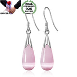 OMHXZJ Wholesale Fashion jewelry Girl woman man Men Red agate Drops water Opal cat's eye 925 sterling silver Stud earrings YS08