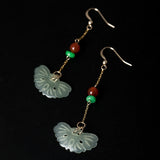 Natural hetian jade Emerald Garnet 14K gold earrings ethnic new design elegant noble drop earrings for women charms jewelry gift