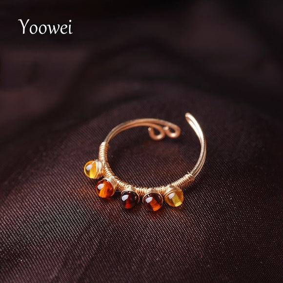 Yoowei Baltic Amber Rings for Women Stunning Genuine Natural Amber Gemstone Ring Tiny Handmade Jewelry Trendy Dainty Small Anel
