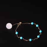 LouLeur 14K gold Turquoise jade bracelets handmade DIY natural green Turquoise white jade bracelets for women fashion jewelry
