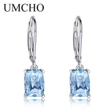 UMCHO Genuine 925 Sterling Silver Sky Blue Topaz Drop Earrings Elegant Gemstone Wedding Engagement Jewelry For Women Gifts