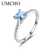UMCHO Sky Blue Topaz Rings For Women Real Solid 925 Sterling Silver Korean Fashion Ring Birthstone Girl Gift Wholesale Jewelry