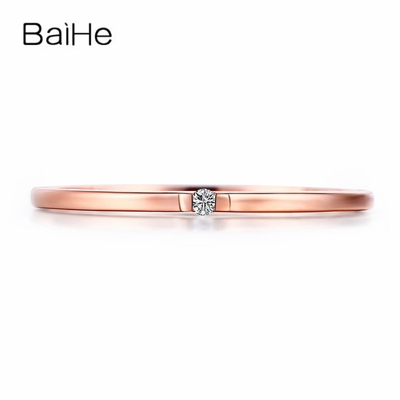 BAIHE Solid 14k Rose Gold(AU585) SI/H Round cut 100% Diamonds Engagement Trendy Fine Jewely Elegant unirque Semi Mount Gift Ring