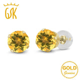 GemStoneKing 0.52 Ct Round 4mm Natural Yellow Natural Citrine Gemstone Stud Earrings 14K Yellow Gold Fine Jewelry For Women