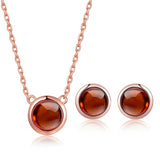 LAMOON 6mm 1.2ct 100% Natural Round Orange Red Garnet 925 Sterling Silver Jewelry  S925 Jewelry Set V034-1