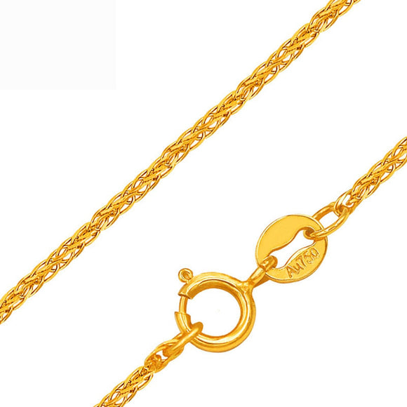 RINYIN Fine Jewelry Genuine 18K Yellow Gold Necklace Pure AU750 Craved Big Wheat Chain 16