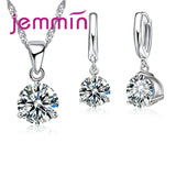 Jemmin Fast Shipping 925 Sterling Silver Weddings/ Engagements Necklace Pendant Earrings Sets For Women Fashion Jewelry
