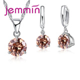 Jemmin Fast Shipping 925 Sterling Silver Weddings/ Engagements Necklace Pendant Earrings Sets For Women Fashion Jewelry