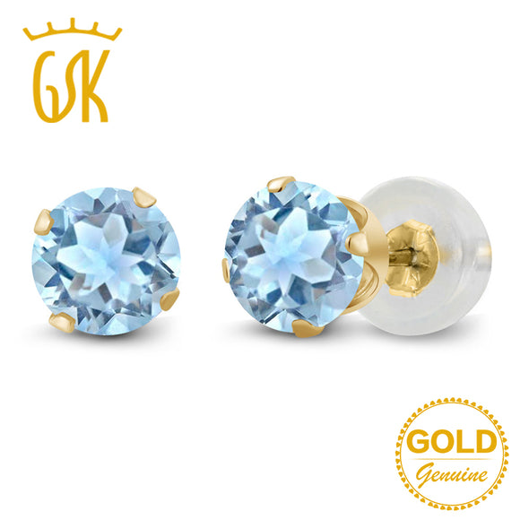 Topaz Earrings  GemStoneKing 1.20 Ct Natural Sky Blue Topaz Stud Earrings Real 10K Yellow Gold Fine Jewelry For Women