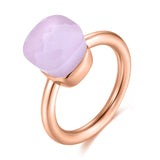 MetJakt 14K Rose Gold Color Topaz Ring 925 Sterling Silver Classic Rings with Natural Gemstone Agate for Women Best Jewelry