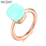 MetJakt 14K Rose Gold Color Topaz Ring 925 Sterling Silver Classic Rings with Natural Gemstone Agate for Women Best Jewelry
