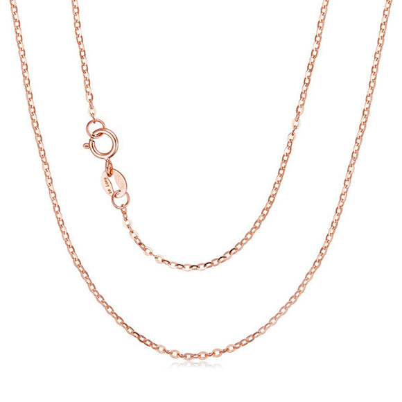 RINYIN Solid 18K Rose Gold Necklace Pure AU750 Cute Rolo Chain 1mm Width 16