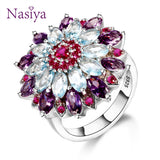 Multicolor Gemstone Flower Shape Wedding Ring New Design 2018 Silver 925 Jewelry Rings For Women Top Quality Wholesale Jewelry