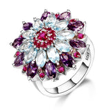 Multicolor Gemstone Flower Shape Wedding Ring New Design 2018 Silver 925 Jewelry Rings For Women Top Quality Wholesale Jewelry