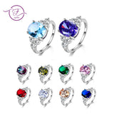 Multicolor Women's Rings With Oval Gemstone Topaz Stones 925 Sterling Silver Jewelry Ring Wedding Party Christmas Gift Wholesale