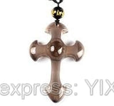 Drop Shipping  Natural Black Obsidian Carved Cross Lucky  pendant free beads necklace for woman man Hand carved Pendants Jewelry