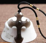 Drop Shipping  Natural Black Obsidian Carved Cross Lucky  pendant free beads necklace for woman man Hand carved Pendants Jewelry